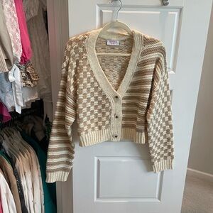 Beige and Cream Knit Cardigan: large